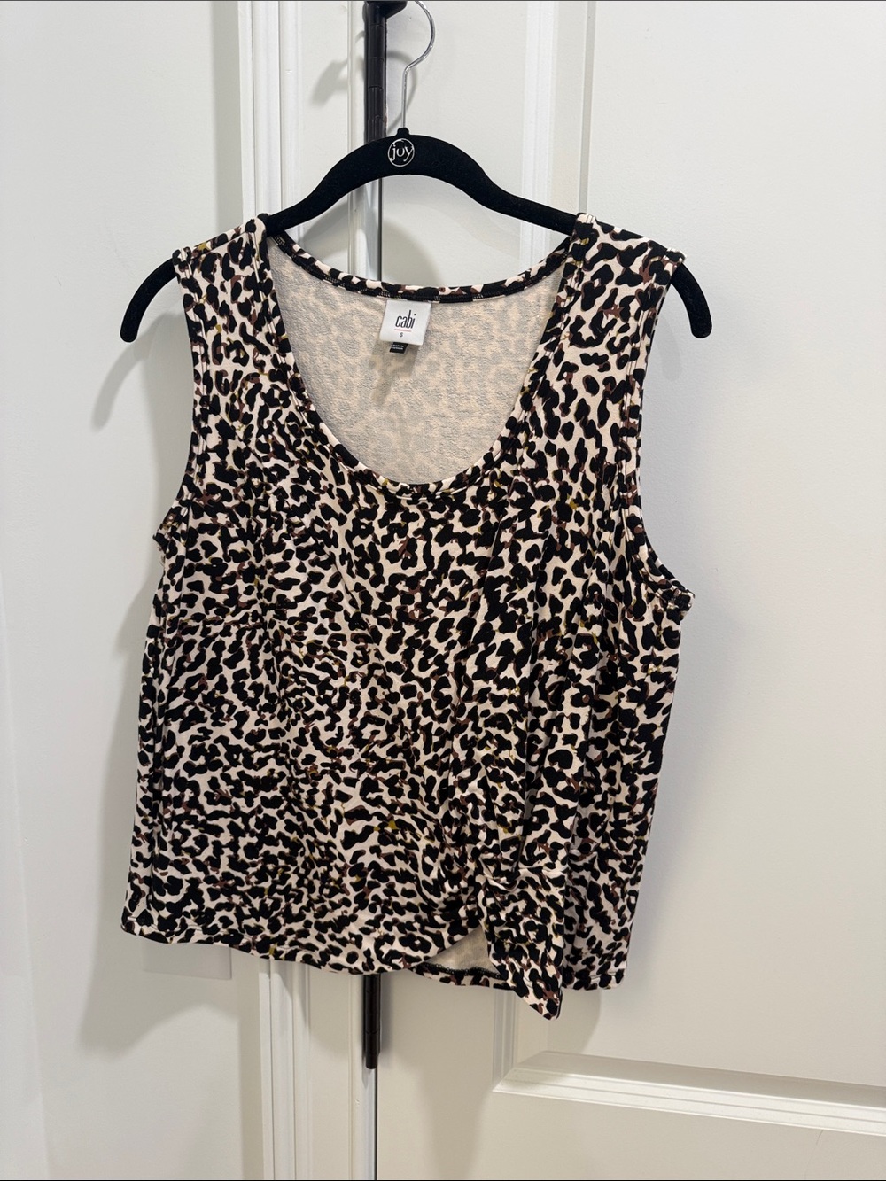 CAbi Leopard-Print Sleeveless Tank in Black & Cream